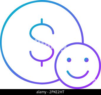 Coin with happy face, money insurance, like, positive feedback gradient lineal icon. Finance, payment, invest finance symbol design. Stock Vector