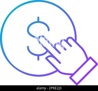 Finger click the coin, button press, finger touch on money gradient lineal icon. Finance, payment, invest finance symbol design. Stock Vector