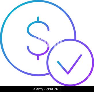 Coin with check mark, best choice, quality control, approved gradient lineal icon. Finance, payment, invest finance symbol design. Stock Vector