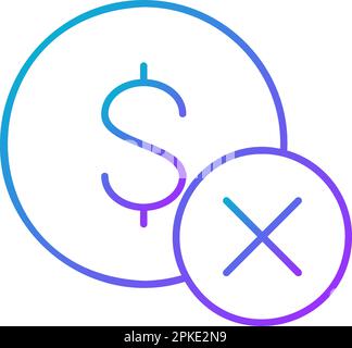 Coin with cross marks, rejected, incorrect gradient lineal icon. Finance, payment, invest finance symbol design. Stock Vector
