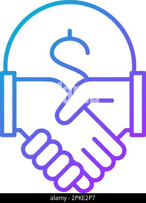 Coin with handshake, contract agreement, partnership, teamwork gradient lineal icon. Finance, payment, invest finance symbol design. Stock Vector