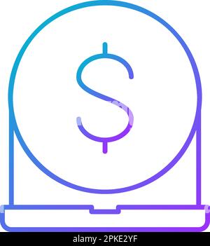 Laptop with coin, online payment gradient lineal icon. Finance, payment, invest finance symbol design. Stock Vector