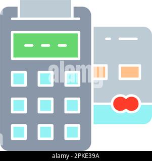 Credit card with pos terminal, contactless payment credit card white outline icon. Shopping, online banking, finance symbol design. Stock Vector