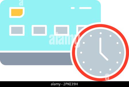 Credit card with clock, money payment processing, time is money white outline icon. Shopping, online banking, finance symbol design. Stock Vector