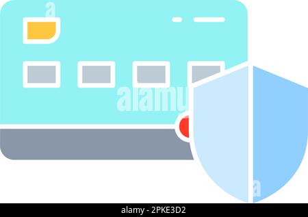 Credit card with shield, credit card security, secure payment, payment protection white outline icon. Shopping, online banking, finance symbol design. Stock Vector