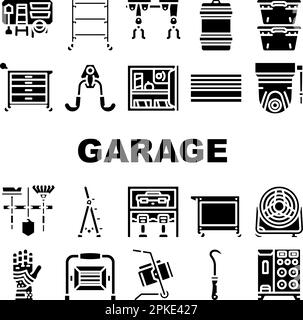 garage accessories tool service icons set vector Stock Vector