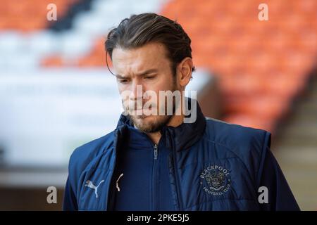 Chris Maxwell #1 of Blackpool arrives ahead of the Sky Bet Championship match Blackpool vs Cardiff City at Bloomfield Road, Blackpool, United Kingdom, 7th April 2023  (Photo by Craig Thomas/News Images) Stock Photo