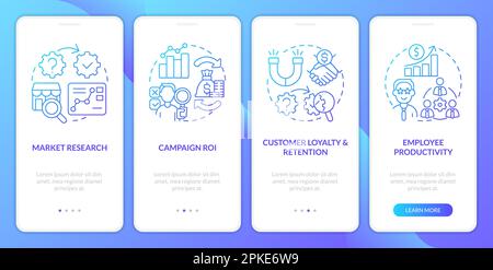 Causal research examples blue gradient onboarding mobile app screen Stock Vector