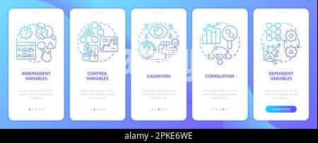 Causal research variables blue gradient onboarding mobile app screen Stock Vector