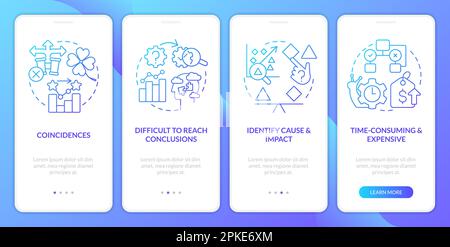 Causal research disadvantages blue gradient onboarding mobile app screen Stock Vector