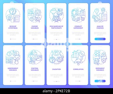 Causal research blue gradient onboarding mobile app screens set Stock Vector