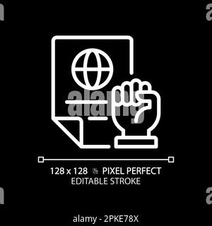 Rights protecting law pixel perfect white linear icon for dark theme Stock Vector