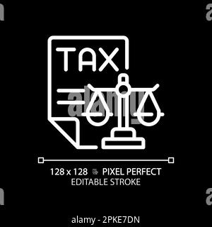 Tax law pixel perfect white linear icon for dark theme Stock Vector