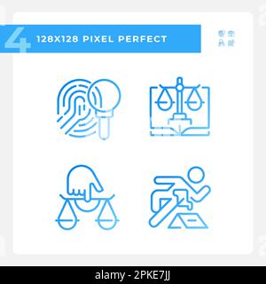 Crime evidences in court pixel perfect gradient linear vector icons set Stock Vector
