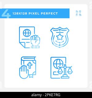 Low protecting human rights pixel perfect gradient linear vector icons set Stock Vector