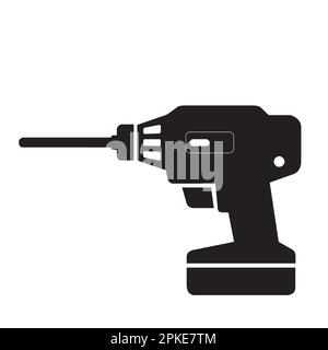 Black electric drill with bit isolated on a white background with copy space Stock Vector