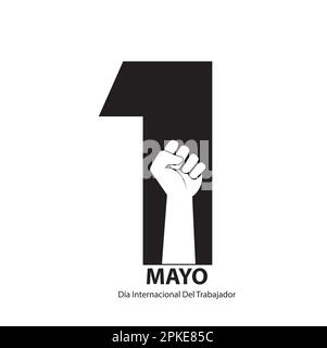 Workers day illustration with a fist and number one on a white background Stock Vector