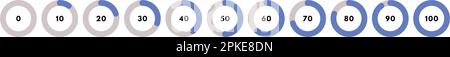 Set of blue circular progress bar. Timer icon with ten percent interval. Download display. Vector illustration Stock Vector