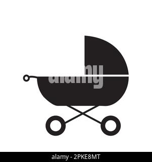 A black baby trolley on a white background with copy space Stock Vector