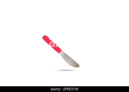 A table knife with red handle floating on a white background with copy space Stock Photo