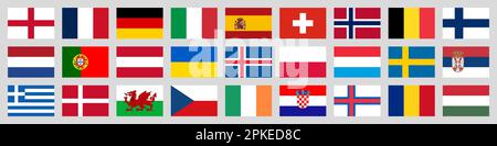Flag set Europe countries icons Stock Vector