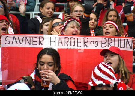 Malmo, Sweden. 07th Apr, 2023. Eleda Stadion, Malmo, Sweden, April7th 2023: Danish fans ahead of the friendly game on April 7th 2023 between Sweden and Denmark at Eleda Stadion in Malmo, Sweden (Peter Sonander/SPP) Credit: SPP Sport Press Photo. /Alamy Live News Stock Photo