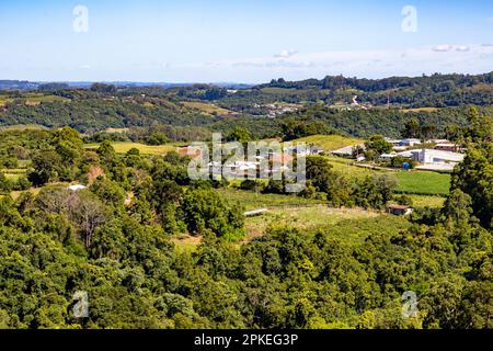 Valley with forest and farms, Otavio Rocha, Flores da Cunha, Rio Grande do Sul, Brazil Stock Photo