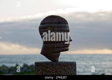 An abstract sculpture of a head in Eggum Nature Reserve, Vestvågøya, Lofoten, Norway Stock Photo