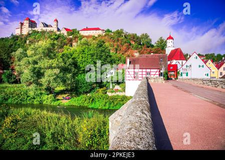 Harburg, Germany. Charming town in Bavaria with picturesque streets, traditional architecture, and a stunning castle overlooking the landscape. Stock Photo