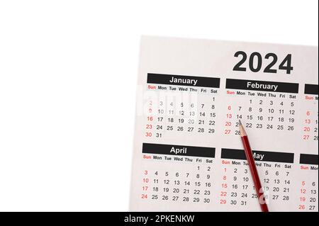 Calendar Year 2024 schedule with blank note for to do list on paper ...