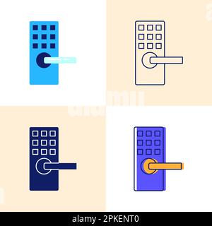 Smart lock icon set in flat and line styles. Modern home security symbol. Vector illustration. Stock Vector