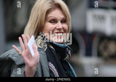 Newcastle upon Tyne, 7th April 2023, Dame Joanna Lumley seen at Newcastle train station, The British actress,  presenter, former model, author. Dame Joanna known for her TV roles as Patsy Stone in The Absolutely Fabulous, Purdey The New Avengers and Sapphire & Steel was visiting Gateshead near Newcastle upon Tyne for an exclusive Q&A about her life and career talking about her book 'A Queen for All Seasons' at the opening of British furniture retailer Barker and Stonehouse opens its new flagship store in Gateshead, Credit:DEW/Alamy Live News Stock Photo