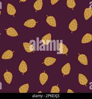Cone seamless pattern on violet background. Hand drawn botanical elements background. Simple repeating pattern Stock Vector