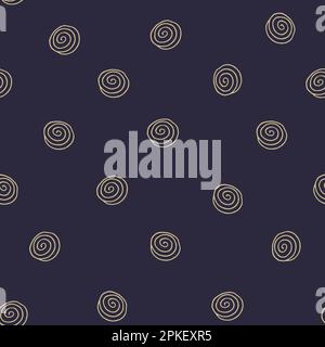 Beige spiral repeating seamless pattern on dark blue background. Simple minimalistic art for print and design Stock Vector