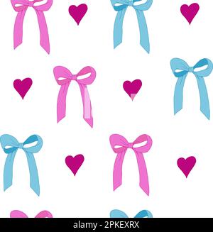 Vector seamless pattern with cute pink bows on white background