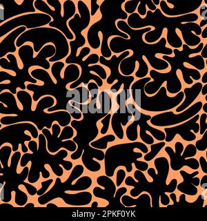 Collage seamless pattern. Trendy minimal flat Matiss style design. Abstract shapes silhouettes on orange background. Hand drawn vector illustration. T Stock Vector