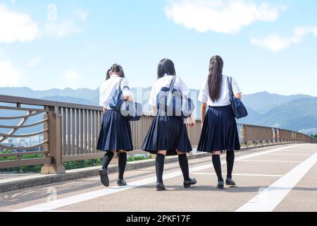 Junior high school students walking side by side Stock Photo