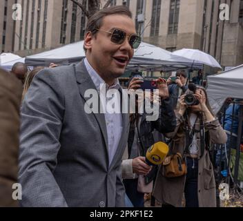 NEW YORK, N.Y. – April 4, 2023: United States Representative George Santos (R-NY) is seen near the Manhattan Criminal Courthouse. Stock Photo