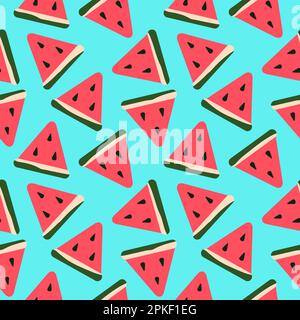 Abstract triangular summer fruits colorful seamless pattern. Sliced watermelon with seeds background. Vector illustration Stock Vector