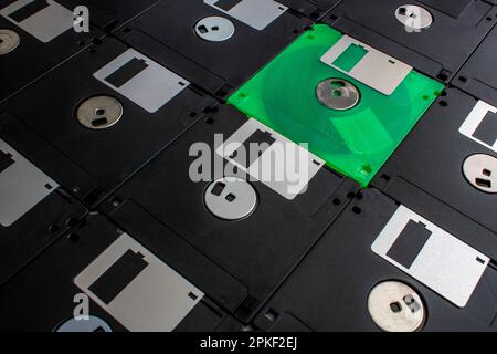 old diskette 3.5 or floppy disk, floppy disk drive, magnetic storage unit Stock Photo