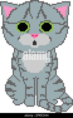 8bit pixel art of a cute grey cat Stock Vector