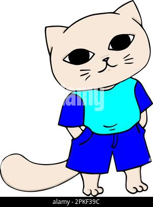 Kitten hand drawn vector illustration. Cute kitty boy in a costume isolated on white background. For print and design Stock Vector