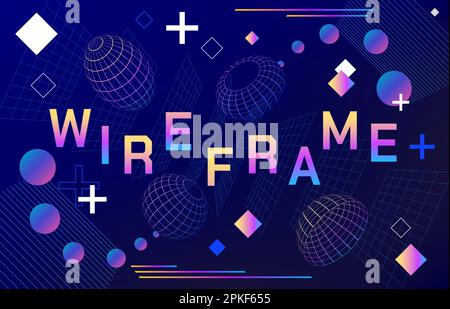 Wireframe abstract background. Futuristic grid figures on geometric science backdrop with low polygonal shapes. Vector sci-fi retro wallpaper of wiref Stock Vector