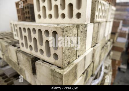 Detail of clay bricks for construction and work Stock Photo
