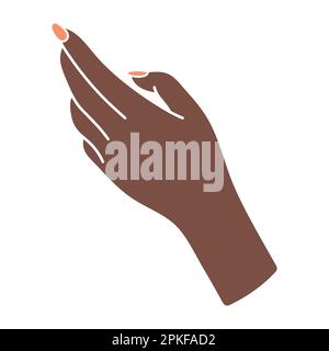 Beautiful female hand reaches up for something. Elegant arm with wrist and fingers of black woman. Palm back perspective. Non-verbal gesture. Delicate Stock Vector