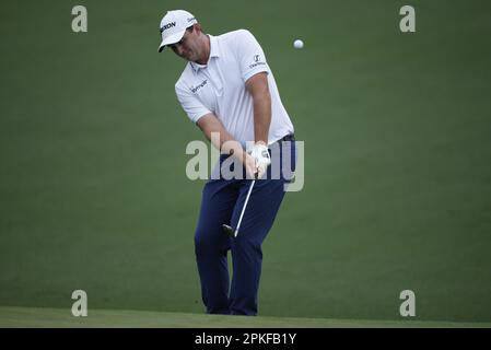 Augusta, United States. 07th Apr, 2023. Sepp Straka chips to the second green during the second round at the Masters tournament at Augusta National Golf Club in Augusta, Georgia on Friday, April 7, 2023. Photo by Bob Strong/UPI Credit: UPI/Alamy Live News Stock Photo