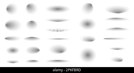 Round shadows. Soft gradient lauouts, modern blurred oval frames, grunge veneer top and bottom elements. Vector isolated collection of gradient layout Stock Vector
