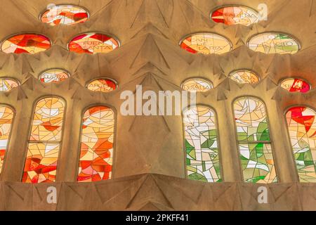 Interior walls, ceiling and windows of Sagrada Familia, Barcelona, Spain Stock Photo