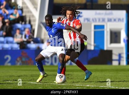 during the Vanarama National League match between Oldham Athletic and  Altrincham at Boundary Park, Oldham on Friday 7th April 2023. (Photo: Eddie  Garvey