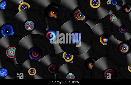 Vinyl records LP with graphics label, full background Stock Photo - Alamy